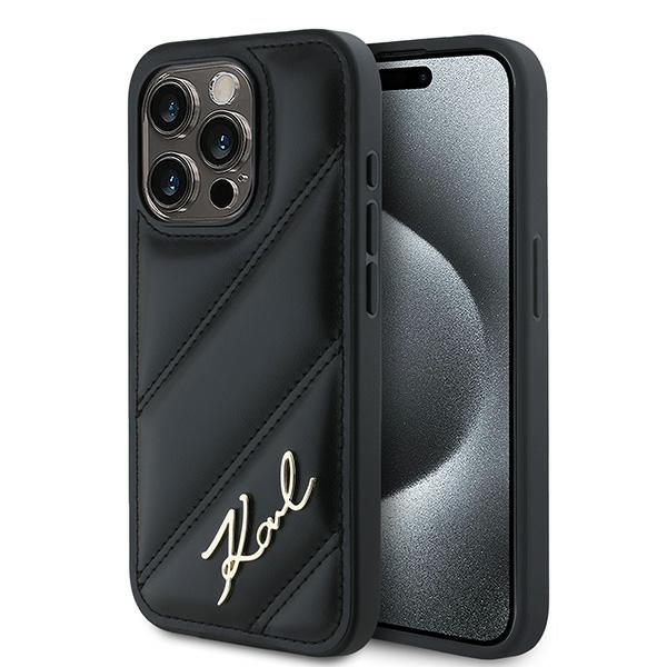 Karl Lagerfeld Diagonal Quilted Script Suojakuori iPhone 14 / 15 / 13:lle - musta