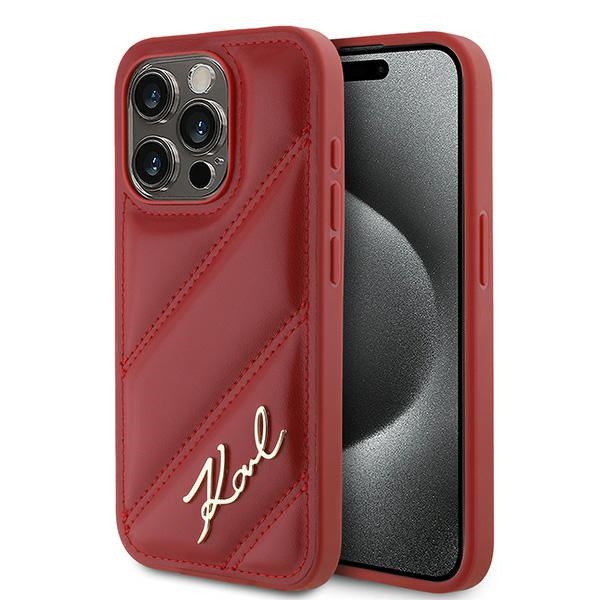 Karl Lagerfeld Diagonal Quilted Script Suojakuori iPhone 15 Pro:lle - punainen