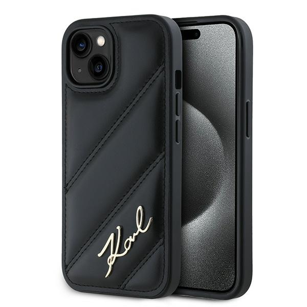 Karl Lagerfeld Diagonal Quilted Script Suojakuori iPhone 15 / 14 / 13:lle - musta