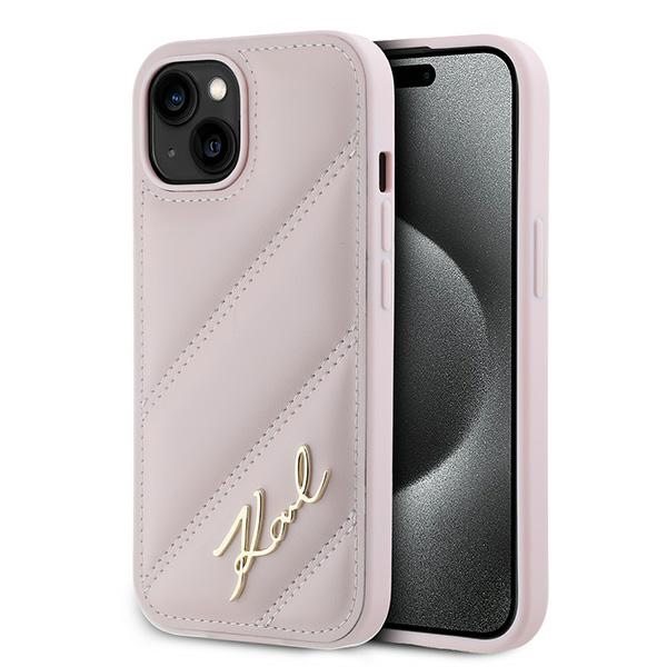 Karl Lagerfeld Diagonal Quilted Script Suojakuori iPhone 15 / 14 / 13:lle - vaaleanpunainen