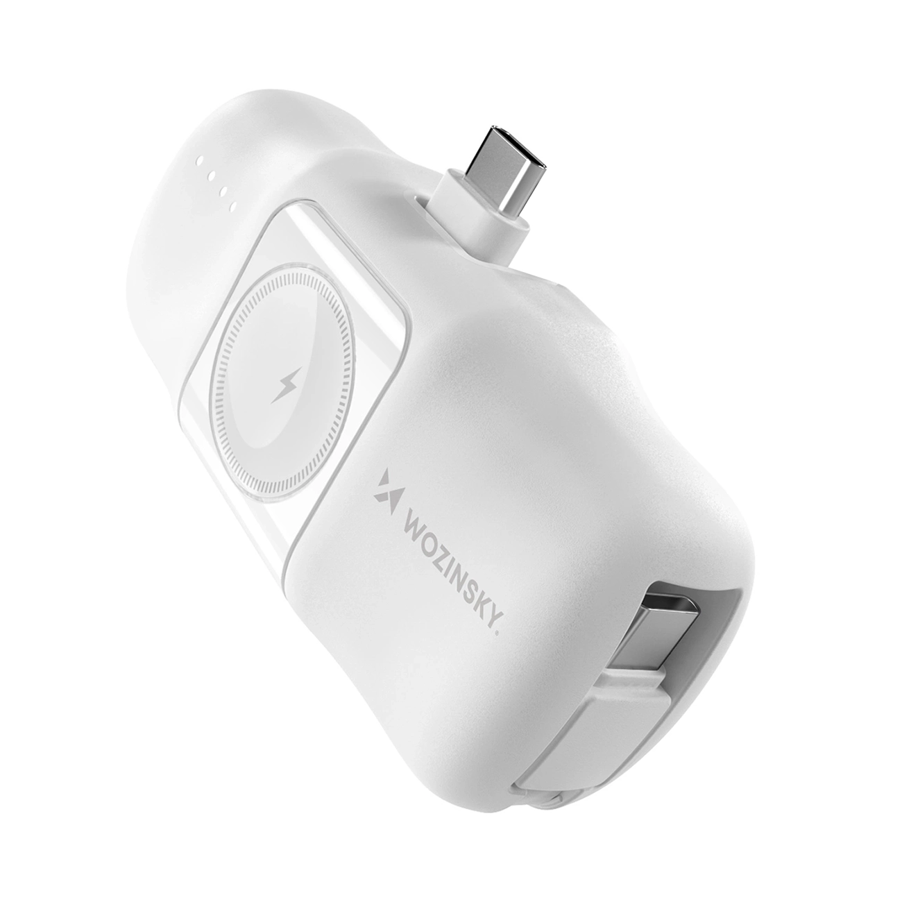 Wozinsky WF16-YCS 5000mAh 15W USB-C Mini Power Bank, jossa on sisäänrakennettu USB-C-kaapeli ja Apple Watch -laturi - Valkoinen