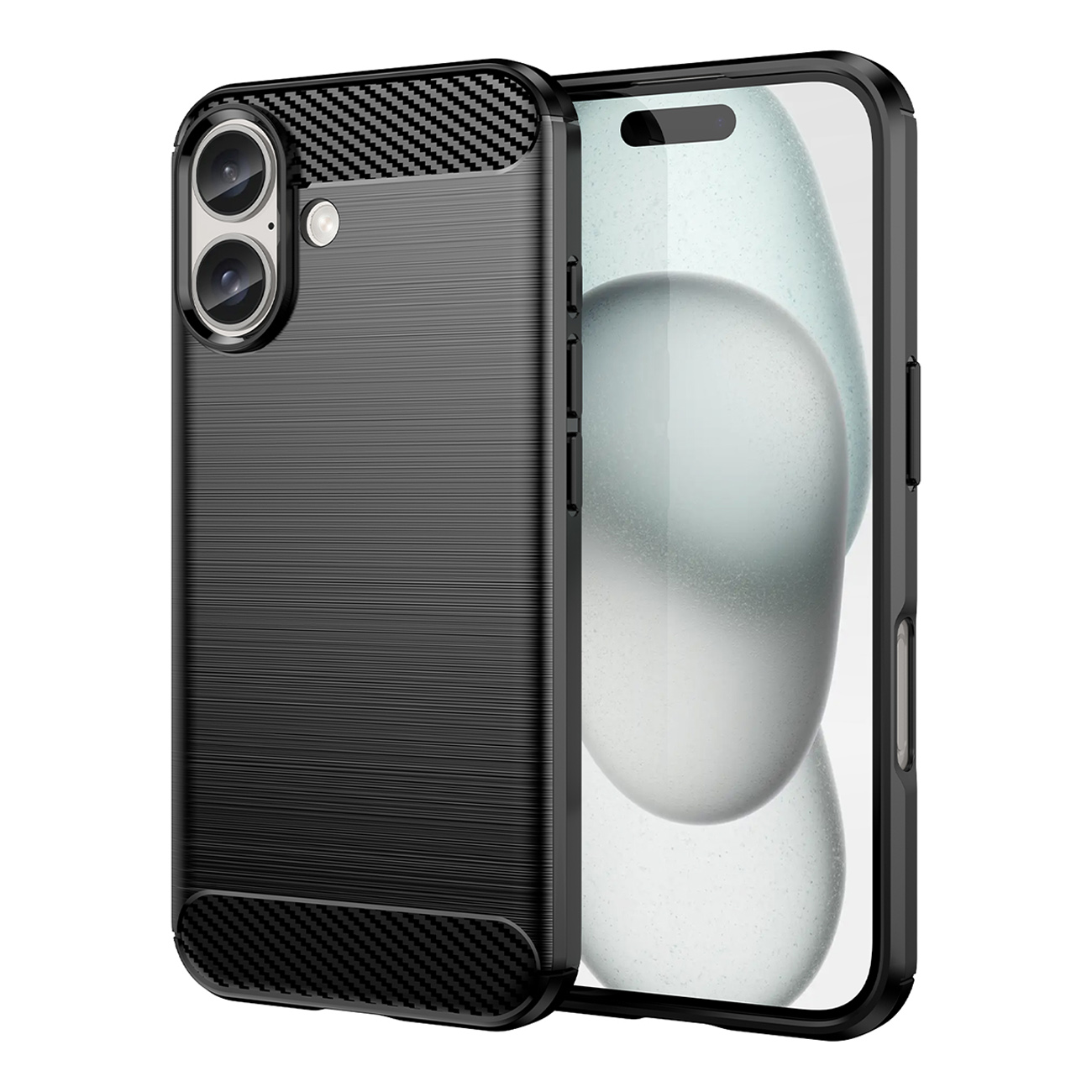 Carbon Case Silikoninen Suojakuori iPhone 16:lle - Musta
