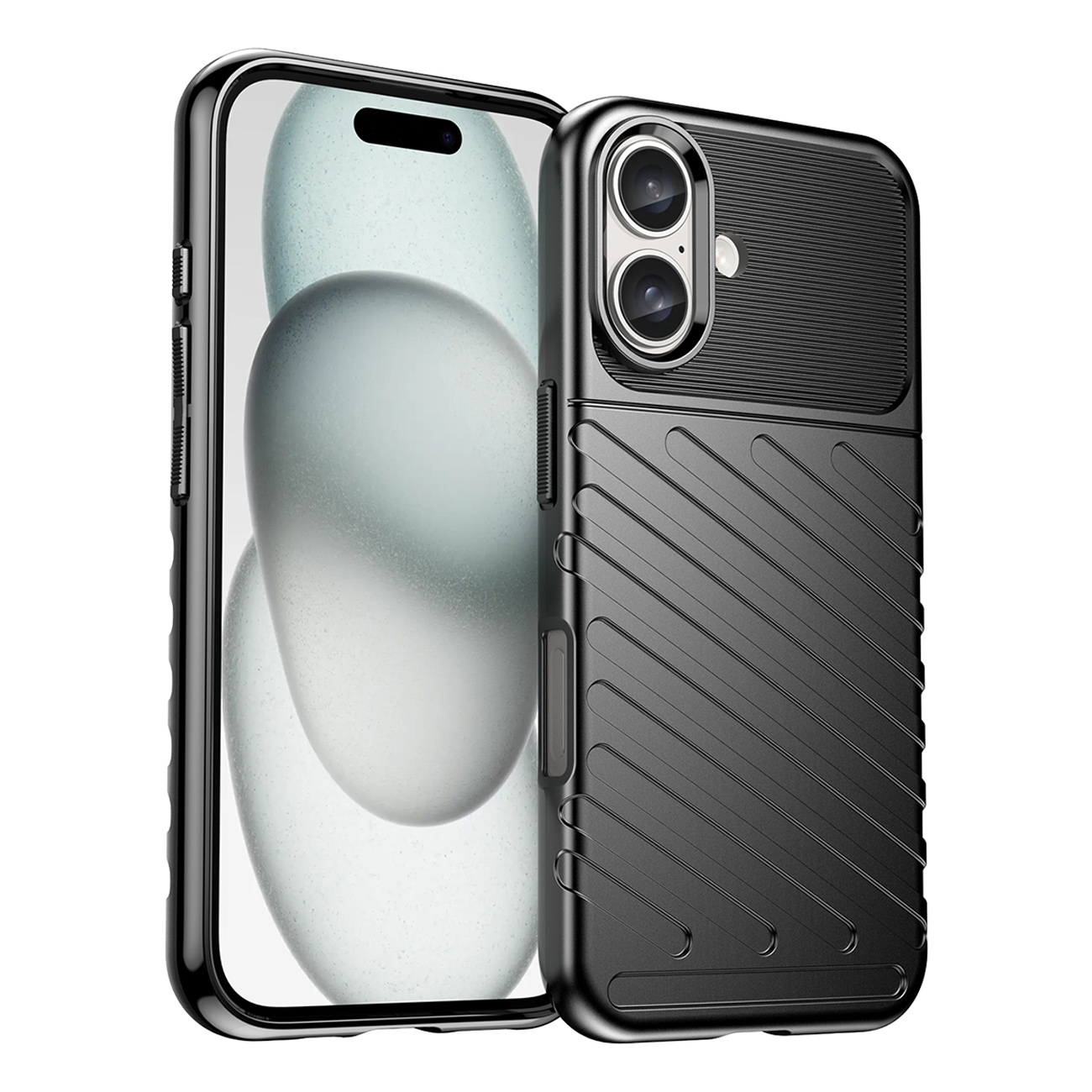 Thunder Case Silikoninen Suojakuori iPhone 16 Plus:lle - Musta