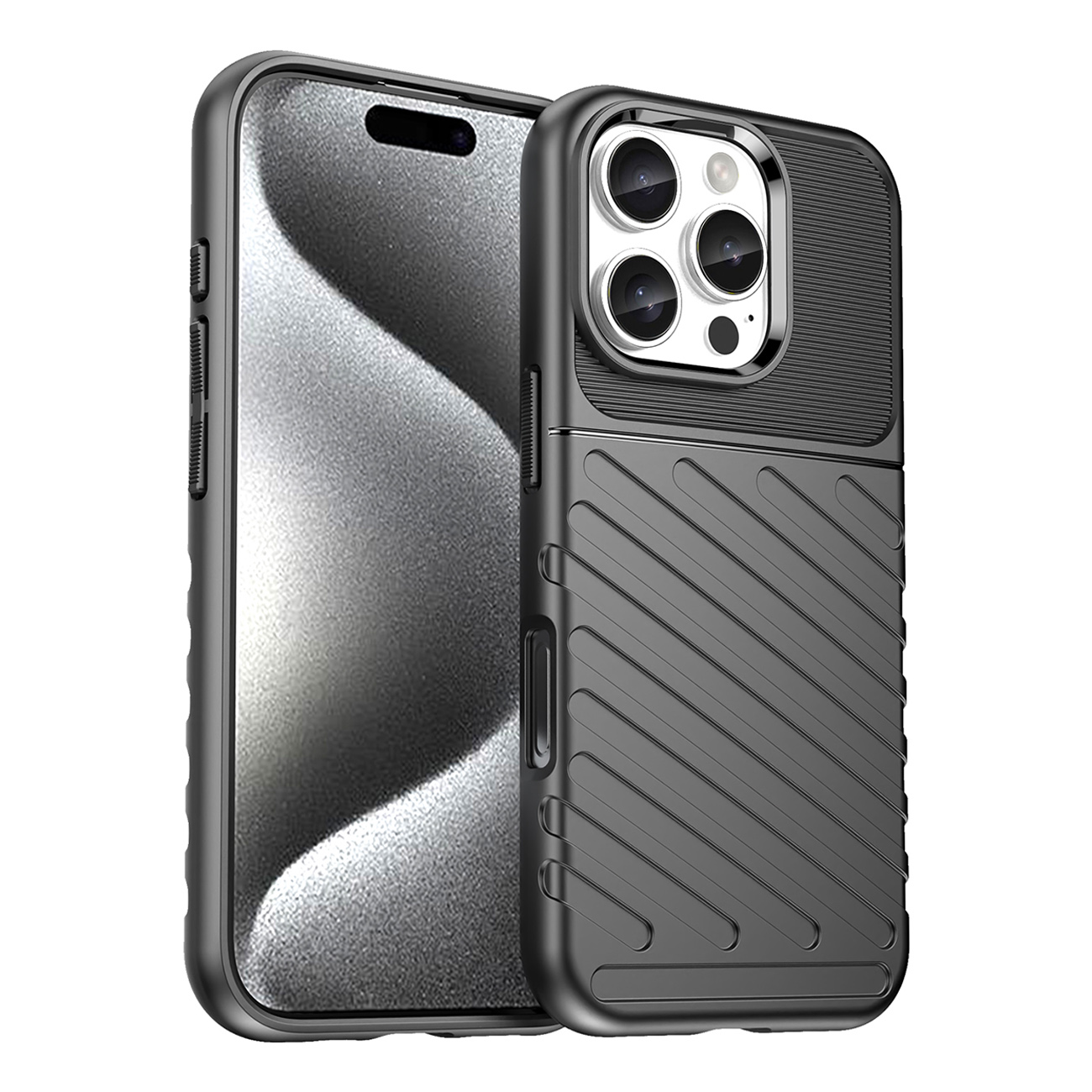 Thunder Case Silikoninen Suojakuori iPhone 16 Pro Max:lle - Musta
