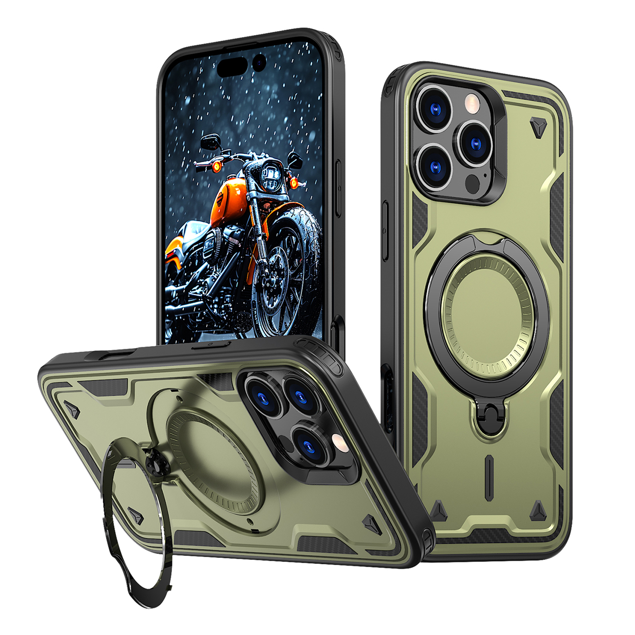 Hybrid Armor Trendy Suojakuori MagSafella iPhone 16 Pro:lle - Vihreä
