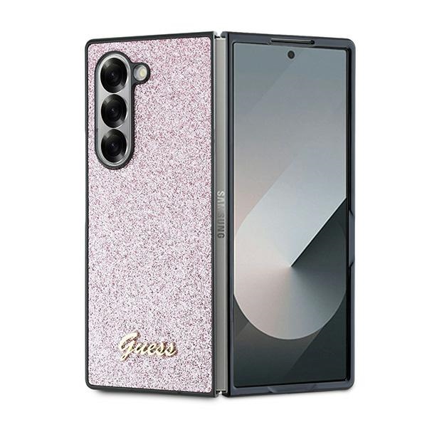 Guess 4G Glitter Script Suojakuori Samsung Galaxy Z Fold 6:lle - Vaaleanpunainen
