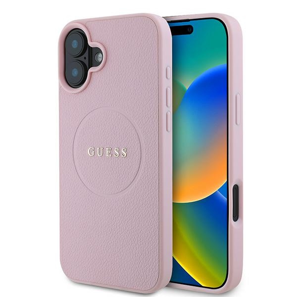 Guess Grained Gold Ring MagSafe Suojakuori iPhone 16 Plus:lle - Vaaleanpunainen