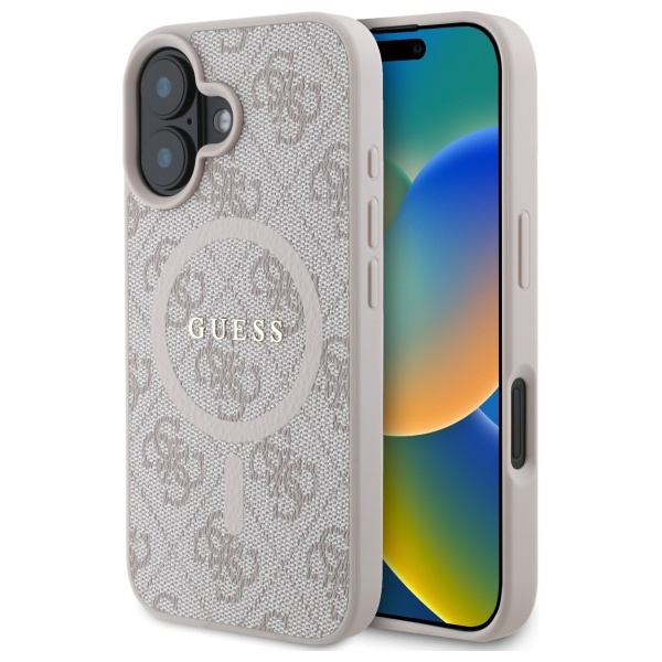 Guess 4G Ring Classic Logo MagSafe Suojakuori iPhone 16:lle - Vaaleanpunainen