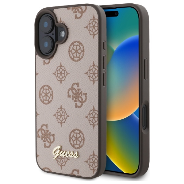 Guess Peony Script MagSafe Suojakuori GUHMP16SPGPYSW iPhone 16:lle - Ruskea