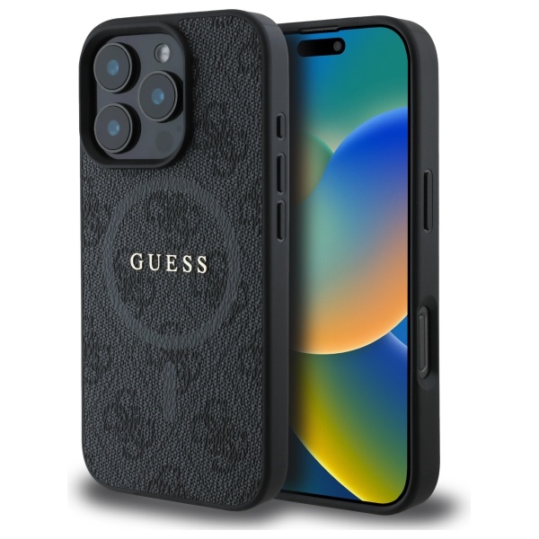 GUESS PU 4G Ring Classic Logo MagSafe Suojakuori GUHMP16XG4GFRK iPhone 16 Pro Max:lle - Musta