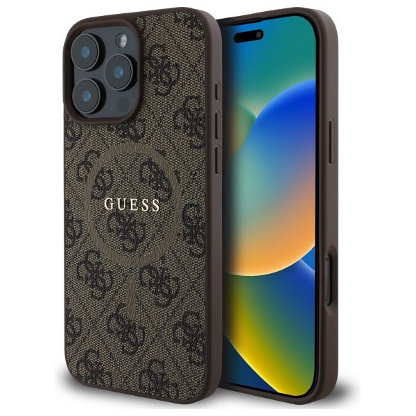 Guess 4G Ring Classic Logo MagSafe Suojakuori iPhone 16 Pro Max:lle - Ruskea