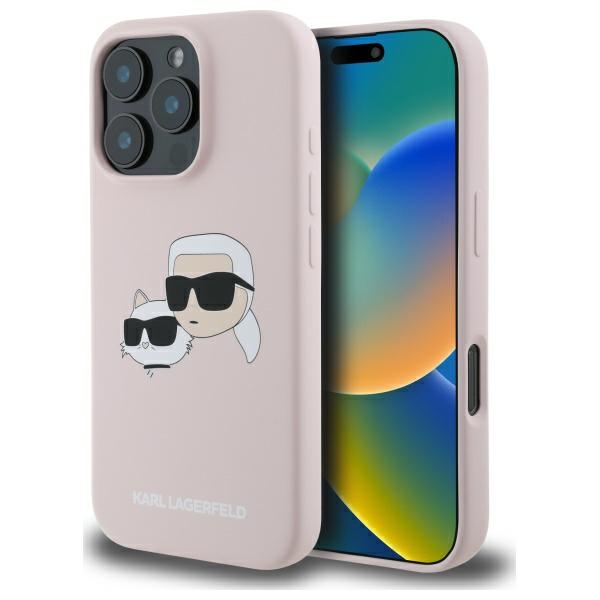 Karl Lagerfeld Silikoninen Nauble Heads Print MagSafe Suojakuori iPhone 16 Pro:lle - Vaaleanpunainen