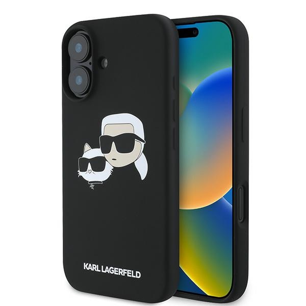 Karl Lagerfeld Silikoninen Nauble Heads Print MagSafe Suojakuori iPhone 16 Plus:lle - Musta