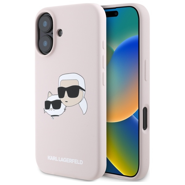 Karl Lagerfeld Silikoninen Nauble Heads Print MagSafe Suojakuori iPhone 16:lle - Vaaleanpunainen