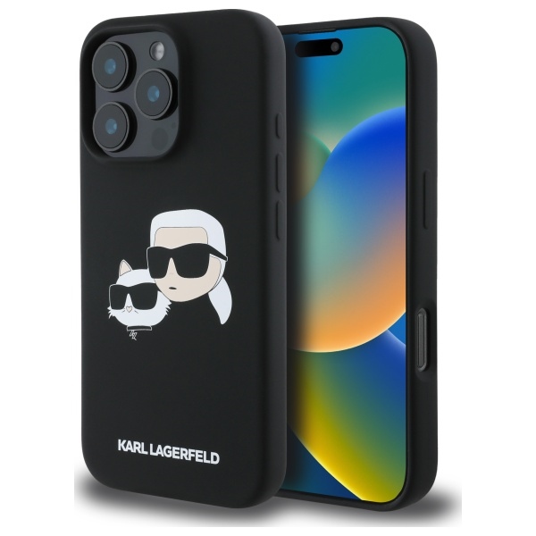 Karl Lagerfeld Silikoninen Heads Print MagSafe Suojakuori iPhone 16 Pro Max:lle - Musta