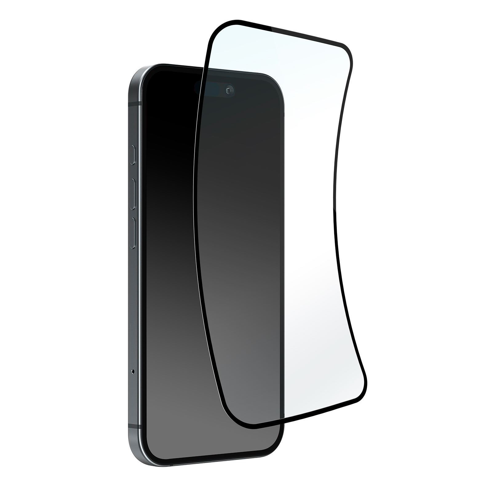 Puro Flexible Glass D3O Hybridilasi mustalla kehyksellä iPhone 16 Pro:lle