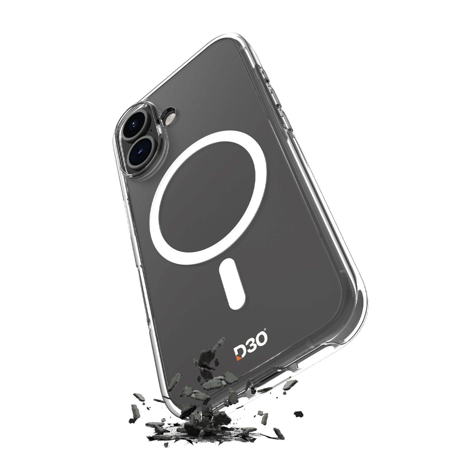 Puro Impact Clear D3O MagSafe Silikoninen Suojakuori iPhone 16:lle - läpinäkyvä