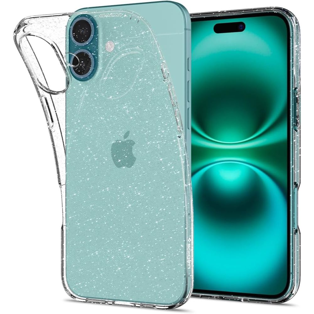 Spigen Liquid Crystal suojakuori laitteelle iPhone 16 6.1", läpinäkyvä glitter
