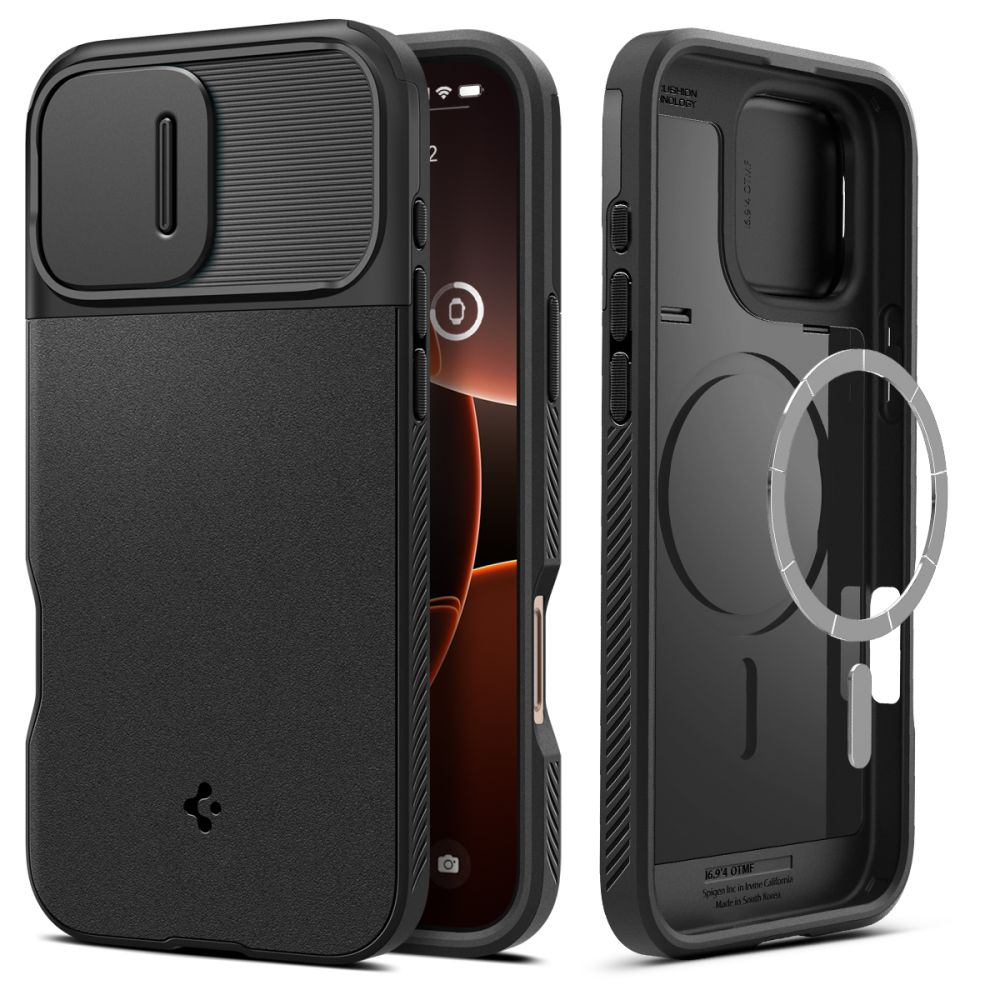 Spigen Optik Armor Mag Suojakuori MagSafe:lla iPhone 16 Pro Max:lle - musta