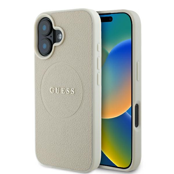 Guess Grained Ring MagSafe Suojakuori iPhone 16:lle - beige