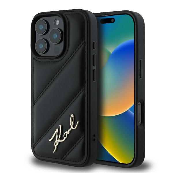 Karl Lagerfeld Quilted Signature Suojakuori iPhone 16 Pro:lle - musta