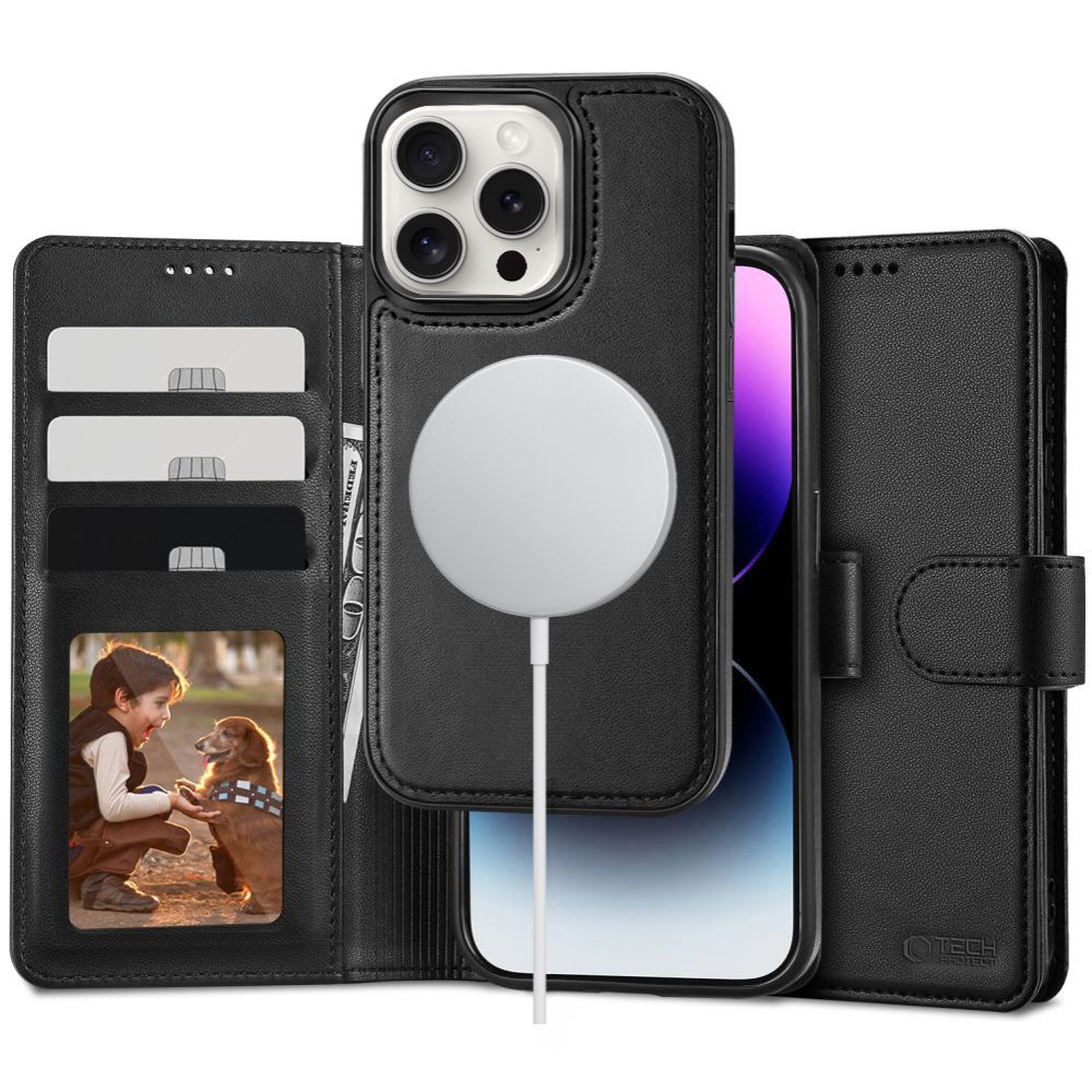 Tech-Protect Wallet MagSafe Suojakuori lompakolla iPhone 16 Pro:lle - musta