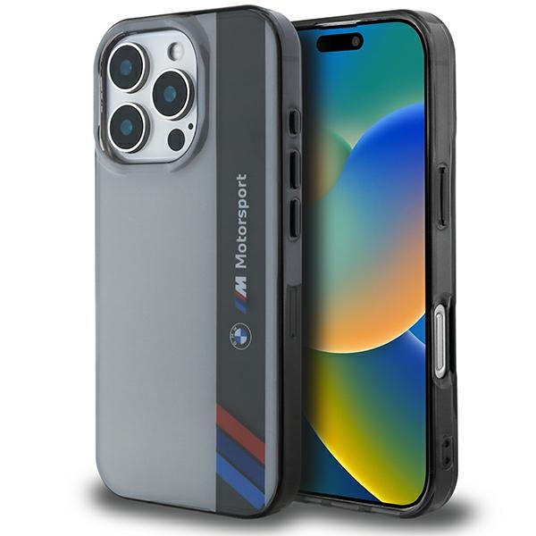 BMW Motosport IML Vertical Stripe Suojakuori iPhone 16 Pro:lle - harmaa
