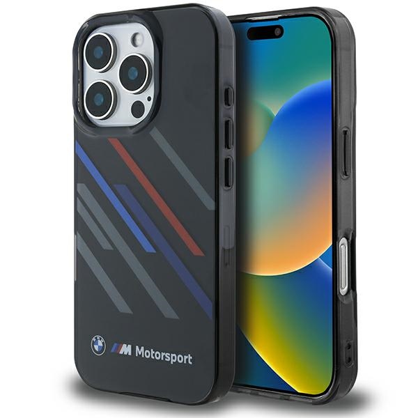 BMW Motosport IML Random Stripes Suojakuori iPhone 16 Pro:lle - musta