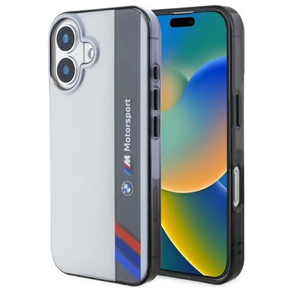 BMW Motosport IML Vertical Stripe Suojakuori iPhone 16:lle - harmaa