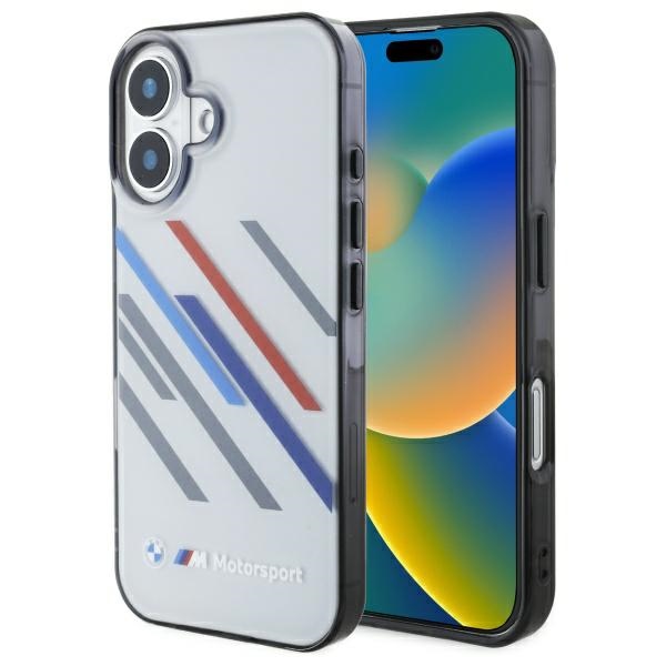 BMW Motosport IML Random Stripes Suojakuori iPhone 16:lle - harmaa