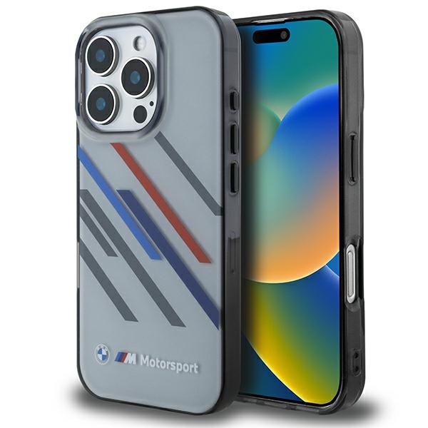 BMW Motosport IML Random Stripes Suojakuori iPhone 16 Pro Max:lle - harmaa