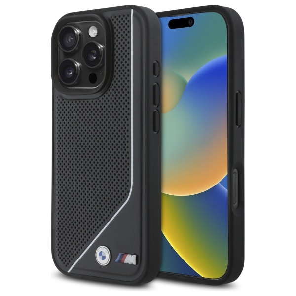 BMW M Perforated Twisted Line MagSafe Suojakuori iPhone 16 Pro:lle - musta