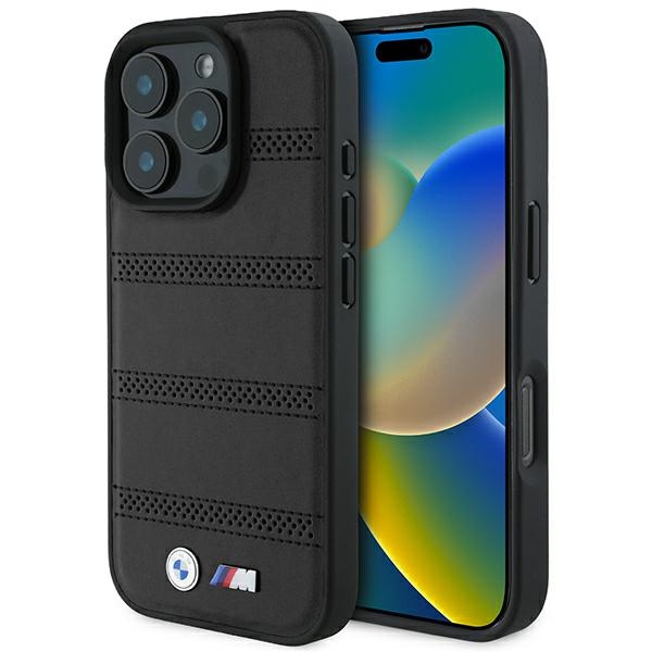 BMW M Perforated And Stitched Line MagSafe Suojakuori iPhone 16 Pro:lle - musta