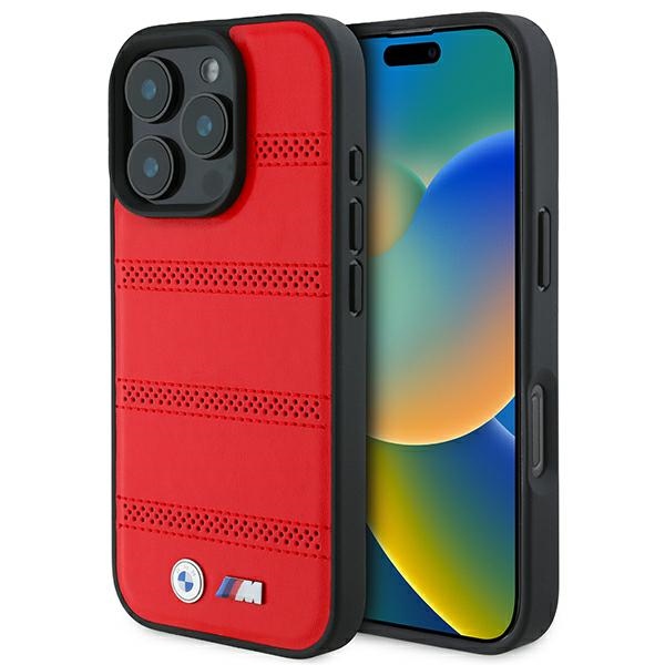 BMW M Perforated And Stitched Line MagSafe Suojakuori iPhone 16 Pro:lle - punainen