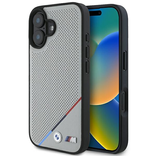 BMW M Perforated Tricolor Line MagSafe Suojakuori iPhone 16:lle - harmaa