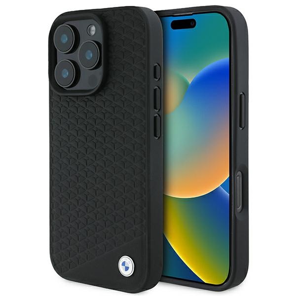BMW Signature Nahkainen Diamond Metal Logo MagSafe Suojakuori iPhone 16 Pro Max:lle - musta