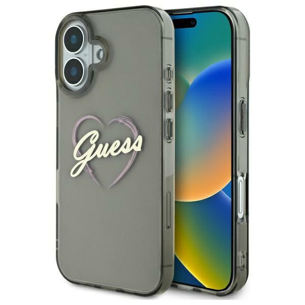Guess IML Heart Suojakuori iPhone 16 Plus:lle - musta