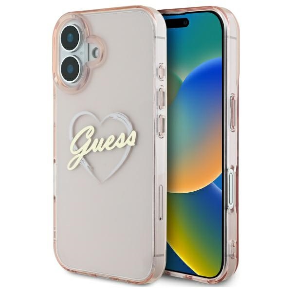 Guess IML Heart kotelo iPhone 16 - pinkki