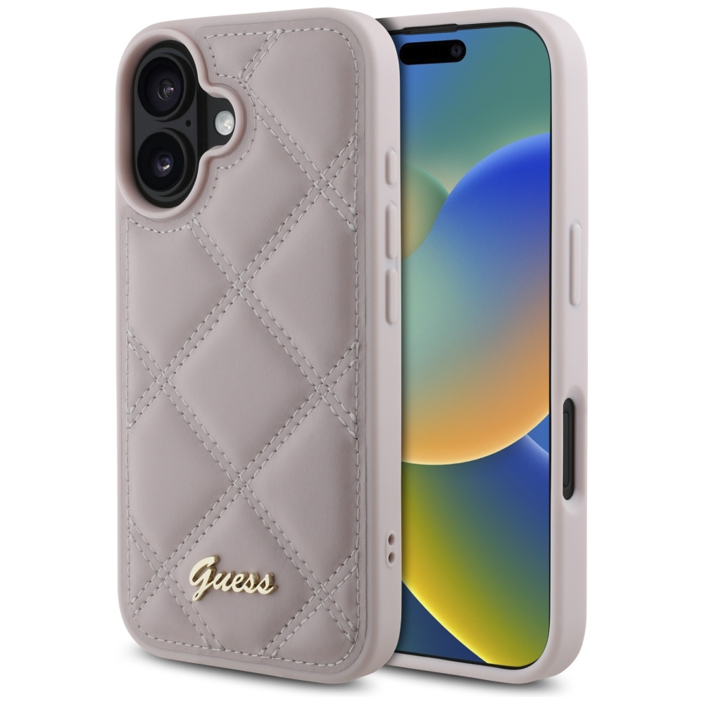 Guess Quilted Metal Logo Suojakuori iPhone 16:lle - vaaleanpunainen