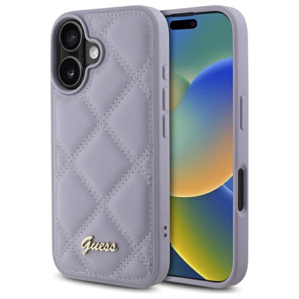 Guess Quilted Metal Logo Suojakuori iPhone 16:lle - vaalea violetti