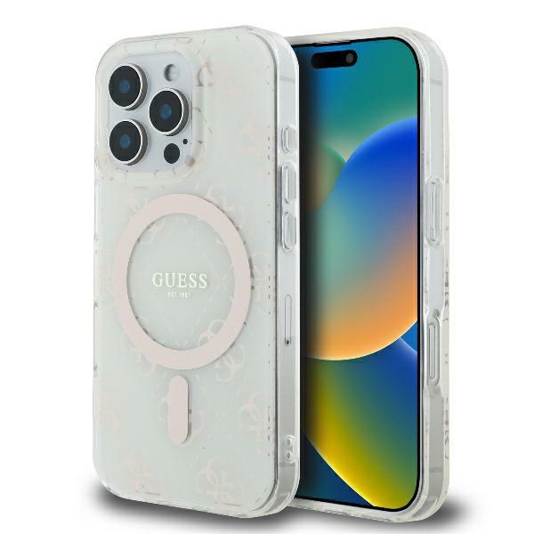 Guess IML 4G Background MagSafe Suojakuori iPhone 16 Pro:lle - valkoinen