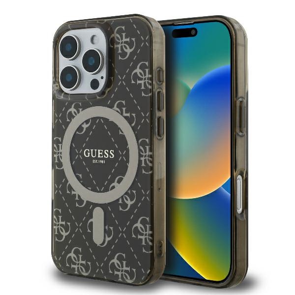 Guess IML 4G Background MagSafe Suojakuori iPhone 16 Pro:lle - ruskea