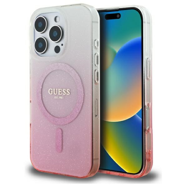 Guess IML Glitter Gradient MagSafe Suojakuori iPhone 16 Pro:lle - vaaleanpunainen