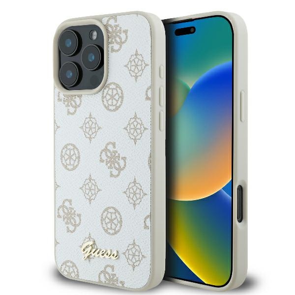 Guess Peony Script Logo MagSafe Suojakuori iPhone 16 Pro:lle - valkoinen