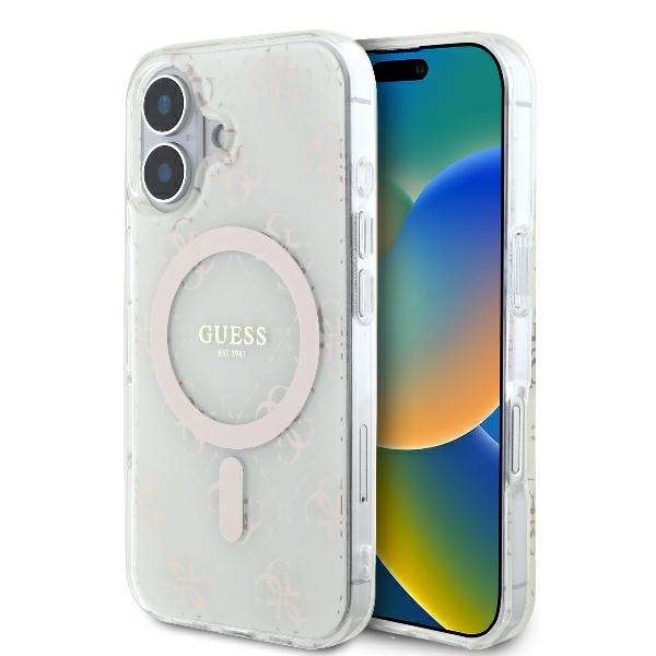 Guess IML 4G Background MagSafe Suojakuori iPhone 16 Plus:lle - valkoinen