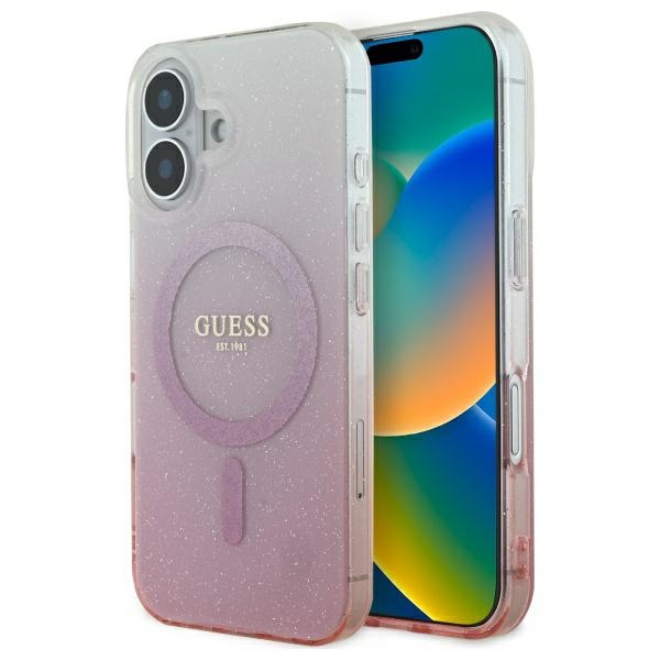 Guess IML Glitter Gradient MagSafe iPhone 16 Suojakuori - Vaaleanpunainen
