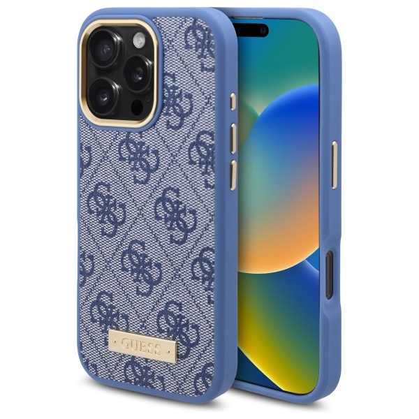 Guess 4G Logo Plate MagSafe Suojakuori iPhone 16 Pro Max:lle - Sininen