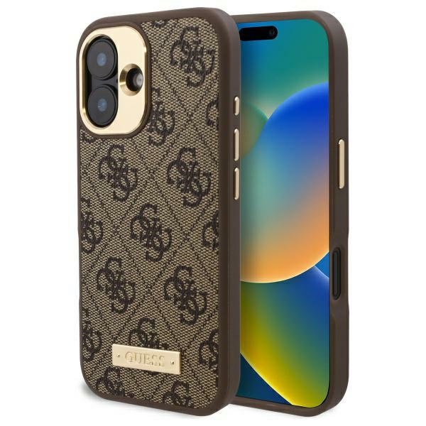Guess 4G Logo Plate MagSafe iPhone 16 Plus Suojakuori - Ruskea