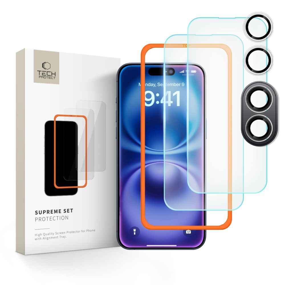 Tech-Protect Supreme Set Karkaistu Lasi iPhone 16:lle - Läpinäkyvä (3 kpl)
