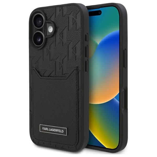 Karl Lagerfeld Cardslots Monogram iPhone 16 Suojakuori - Musta